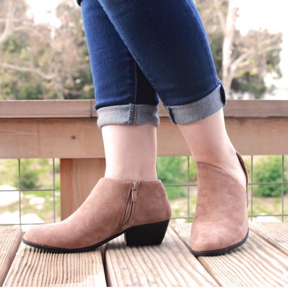 Taupe Side Cutout Ankle Booties - Picture 4 of 4